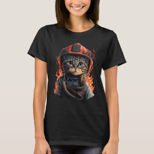 Firefighter Cat Kitten Fireman Helmet Firefighter  T-Shirt