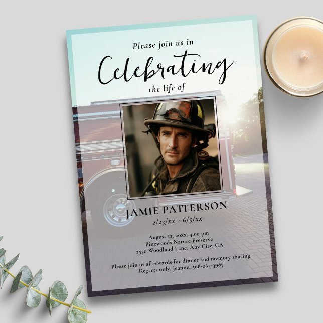 Firefighter Celebration of Life Photo, Funeral Invitation (Creator Uploaded)