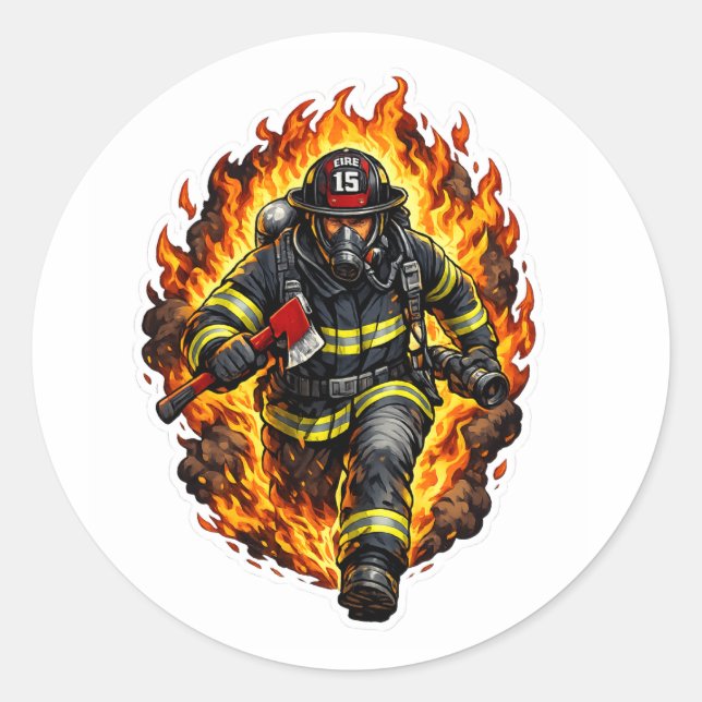 Firefighter Chibi Sticker Cute Fireman Cartoon Fir (Front)