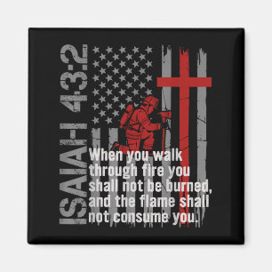 Firefighter Christian Faith Bible Verse USA Flag Magnet
