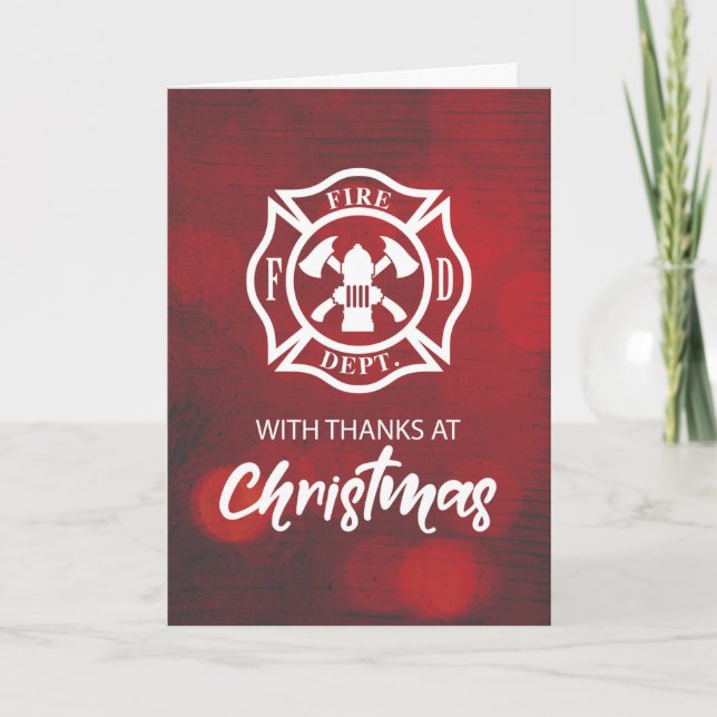 Firefighter Christmas Blessings Thank You Emblem  Card (Front)