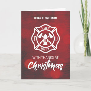 Firefighter Christmas Blessings Thank You Emblem Card