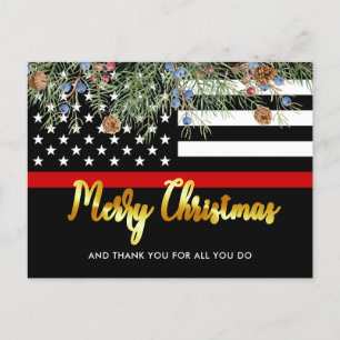 Firefighter Christmas Fire Department Thank You Holiday Postcard