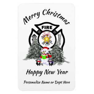 Firefighter Christmas Fire Dept Holiday Card Magnet