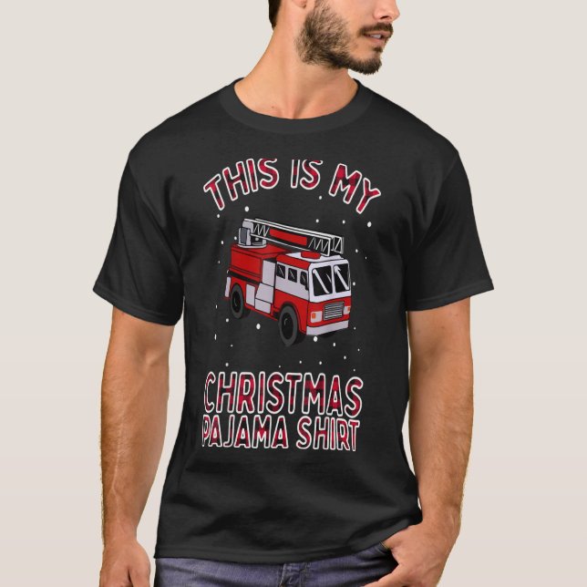 Firefighter Christmas Pajama  Fire Truck Funny Fir T-Shirt (Front)