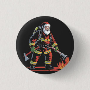 Firefighter Christmas Shirt XMas Funny Santa 3 Cm Round Badge