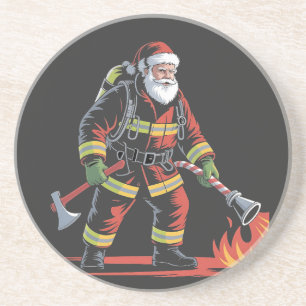 Firefighter Christmas Shirt XMas Funny Santa  Coaster