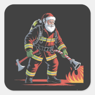 Firefighter Christmas Shirt XMas Funny Santa Square Sticker
