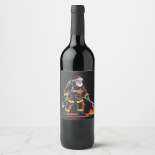 Firefighter Christmas Shirt XMas Funny Santa Wine Label