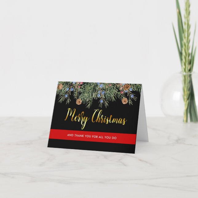 Firefighter Christmas Thin Red Line Thank You Holiday Card (Front)