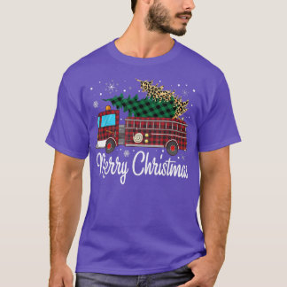 Firefighter Christmas Tree Fire Truck Buffalo Plai T-Shirt