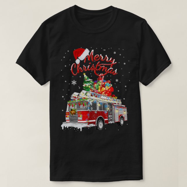 Firefighter Christmas Tree Fire Truck Fireman Xmas T-Shirt (Design Front)