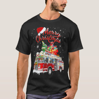 Firefighter Christmas Tree Fire Truck Fireman Xmas T-Shirt