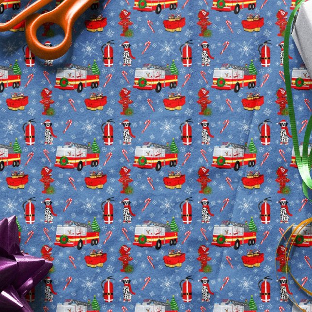Firefighter Christmas With Santa and Dalmatian    Tissue Paper (Creator Uploaded)