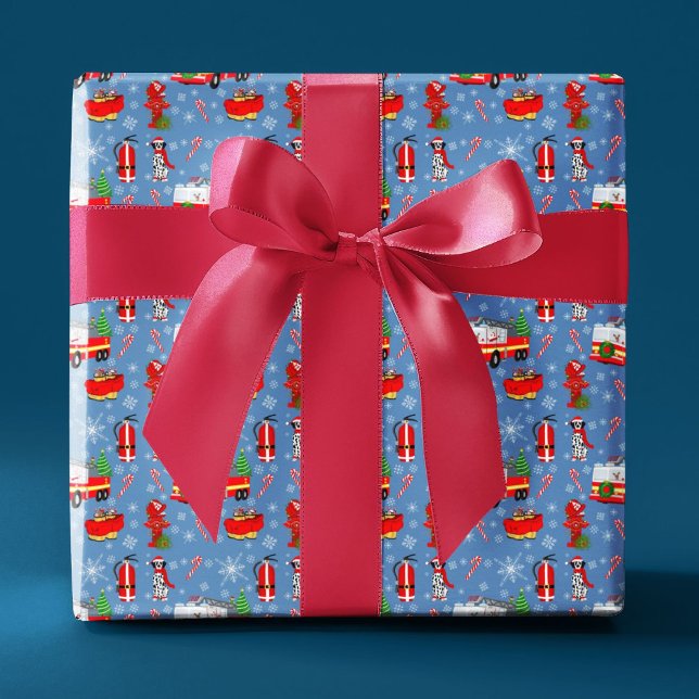 Firefighter Christmas With Santa and Dalmatian    Wrapping Paper (Creator Uploaded)