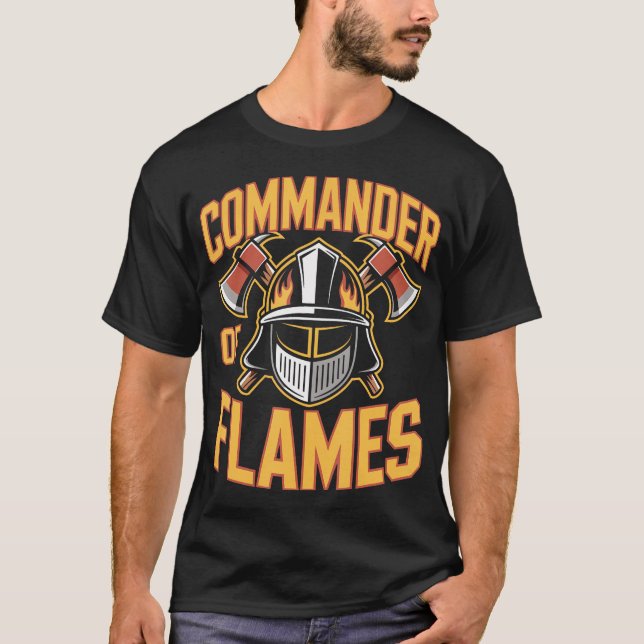 Firefighter Commander Of Flames T-Shirt (Front)