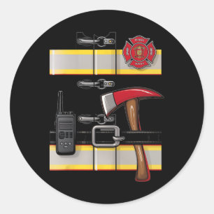 Firefighter Costume Fireman Uniform Axe Radio Hall Classic Round Sticker