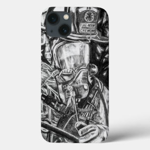 Firefighter - Courage - charcoal drawing iPhone 13 Case