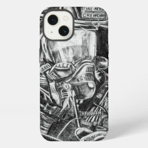 Firefighter - Courage - charcoal drawing iPhone Case