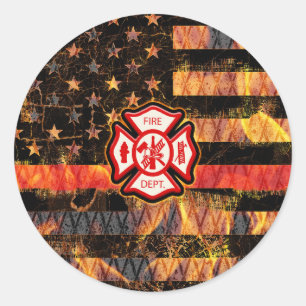 Firefighter Cross and Flames Classic Round Sticker