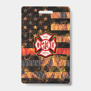 Firefighter Cross and Flames ID Badge