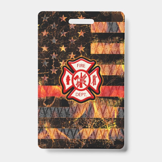 Firefighter Cross and Flames ID Badge (Front)