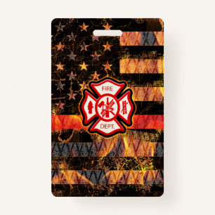 Firefighter Cross and Flames ID Badge