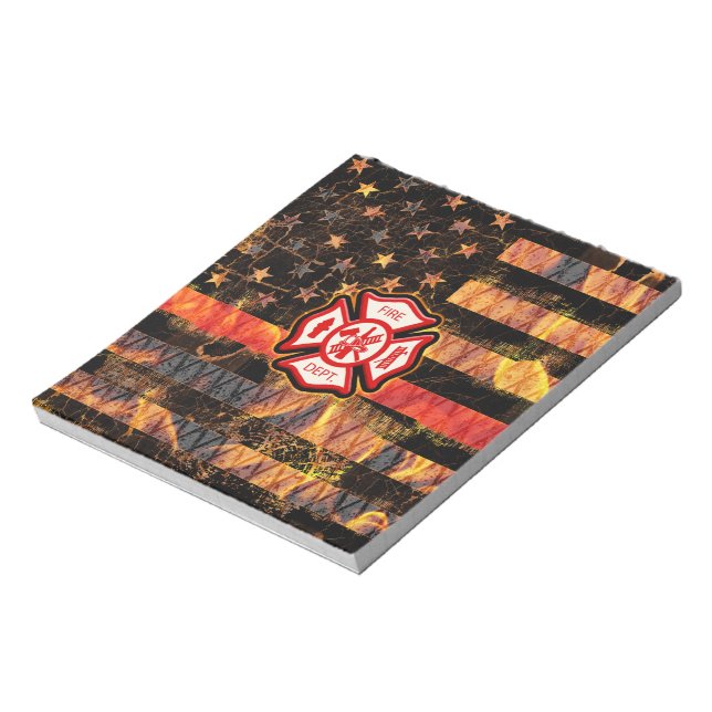 Firefighter Cross and Flames Notepad (Rotated)