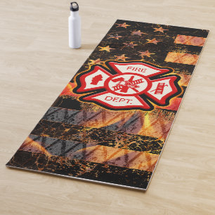Firefighter Cross and Flames Yoga Mat