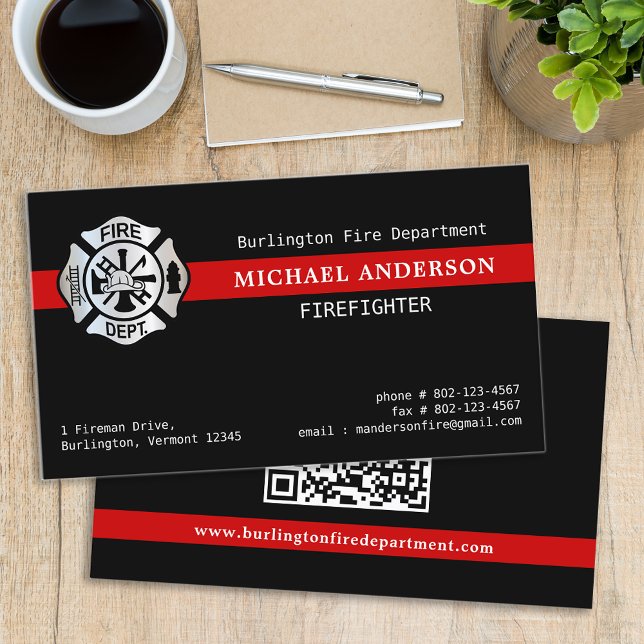 Firefighter Custom Fire Department Logo QR Code Business Card (Creator Uploaded)