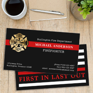Firefighter Custom Fire Department Red Line Logo Business Card