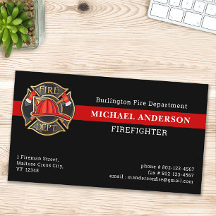 Firefighter Custom Fire Station Thin Red Line Logo Business Card