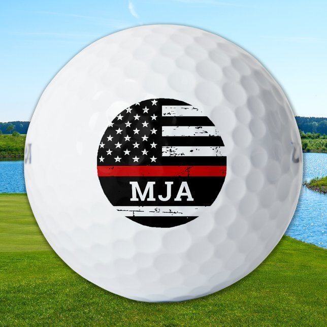 Firefighter Custom Monogram US Flag Thin Red Line Golf Balls (Creator Uploaded)