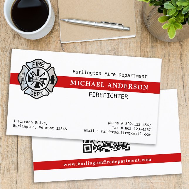 Firefighter Customise Fire Department Logo QR Code Business Card (Creator Uploaded)