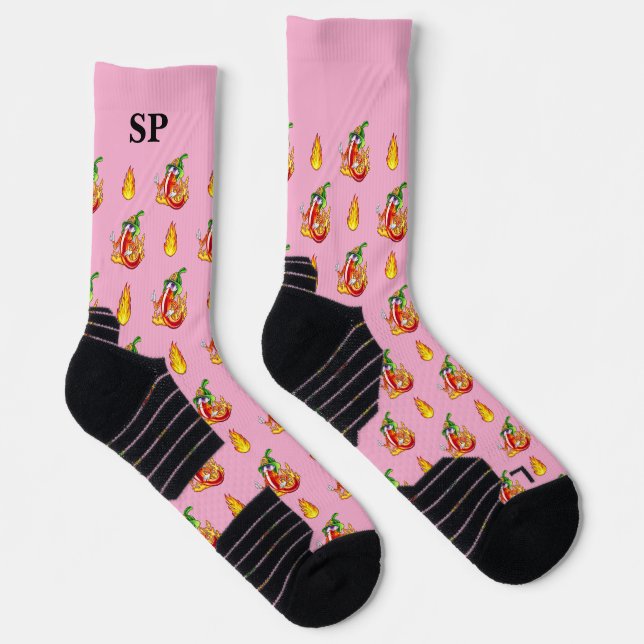 Firefighter Cute Chilli Pattern With Name Initials Socks (Right)