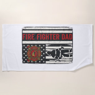 Firefighter Dad Distressed Flag Vector Design_1 Beach Towel