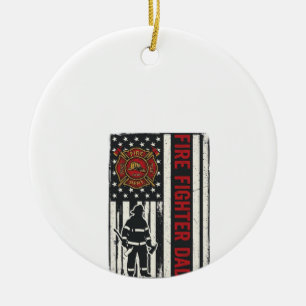 Firefighter Dad Distressed Flag Vector Design_1 Ceramic Ornament