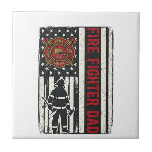 Firefighter Dad Distressed Flag Vector Design_1 Ceramic Tile