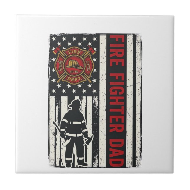 Firefighter Dad Distressed Flag Vector Design_1 Ceramic Tile (Front)
