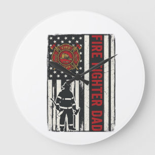 Firefighter Dad Distressed Flag Vector Design_1 Large Clock
