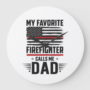 Firefighter Dad Flag Vintage Engraving Design_1 Large Clock