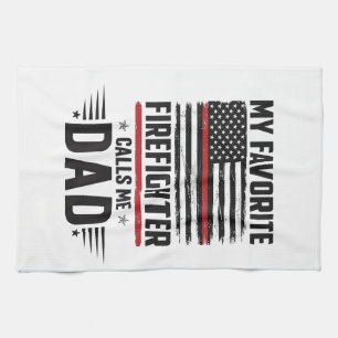 Firefighter Dad Flag Vintage Engraving Design_1 Tea Towel