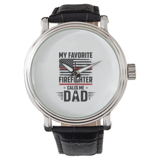 Firefighter Dad Flag Vintage Engraving Design_1 Watch (Front)