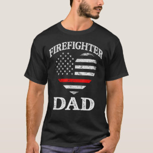 Firefighter Dad Patriotic US Flag Heart Fireman Fi T-Shirt