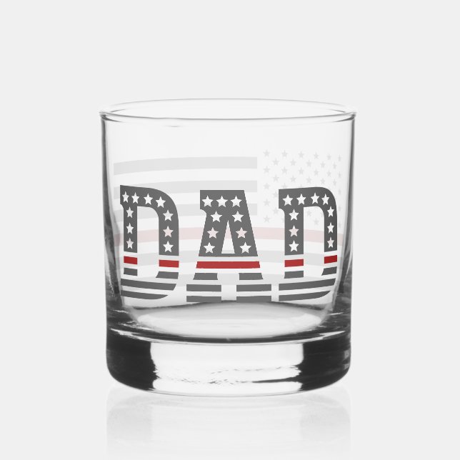 Firefighter Dad Thin Red Line Flag Whiskey Glass (Front)