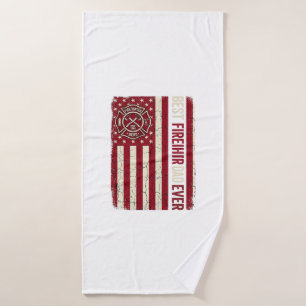 Firefighter Dad Vertical Flag Vintage Bath Towel