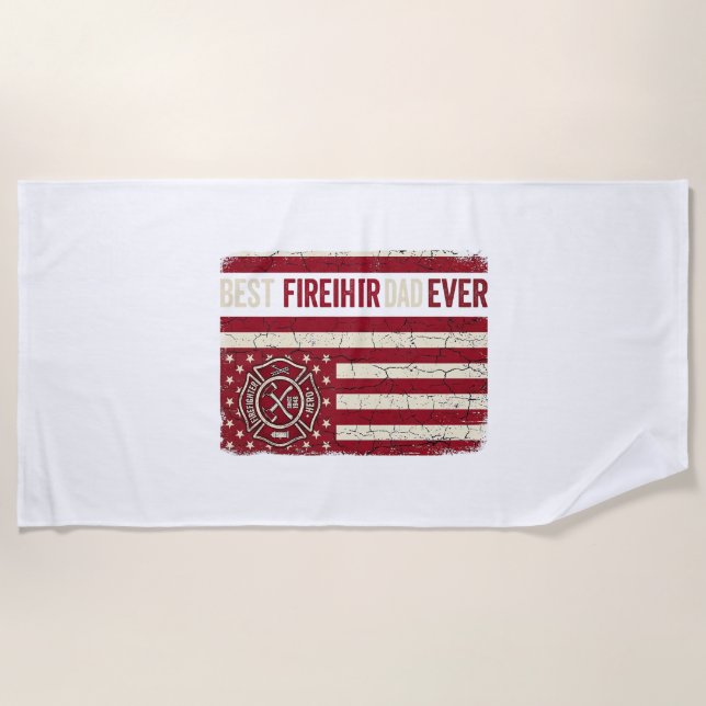 Firefighter Dad Vertical Flag Vintage Beach Towel (Front)