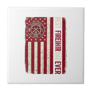 Firefighter Dad Vertical Flag Vintage Ceramic Tile