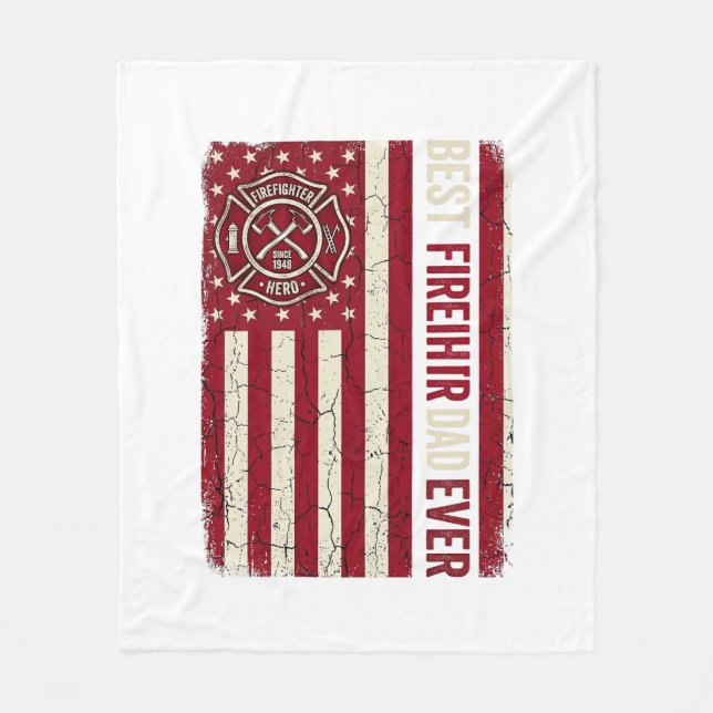 Firefighter Dad Vertical Flag Vintage Fleece Blanket (Front)