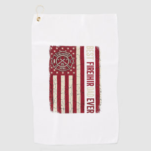 Firefighter Dad Vertical Flag Vintage Golf Towel